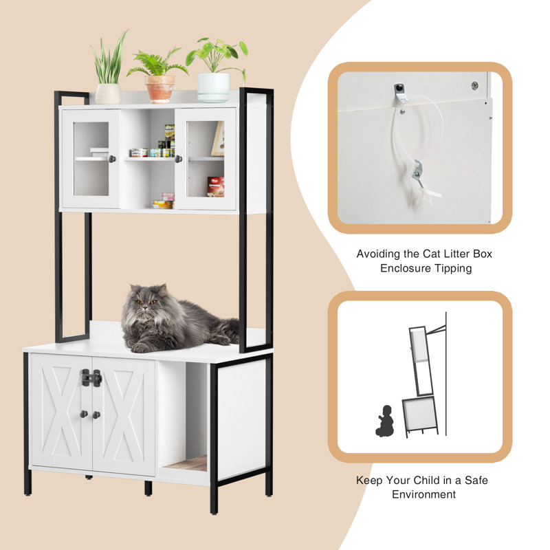 Cat Litter Box Enclosure With Storage Cabinet Large Hidden Cat Litter Box Furniture With Shelf Sturdy Metal Frame Pet Washroom Indoor Cat House With